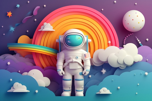 A colorful illustration of a astronaut in space.