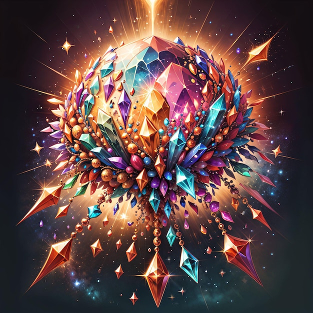 A colorful illustration of a ball with diamonds on it