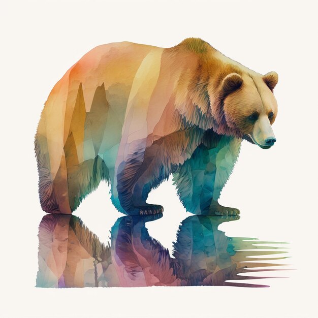 A colorful illustration of a bear with a black nose and a black nose.