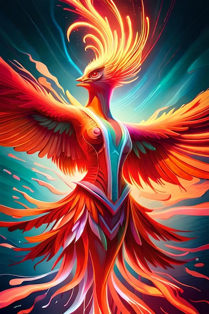 A colorful illustration of a bird with the words the phoenix