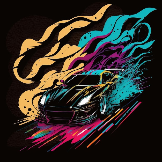 Foto un'illustrazione colorata di un'auto nera con la parola nissan sulla parte anteriore.