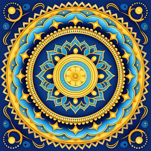 青と黄色のマンダラのカラフルなイラスト