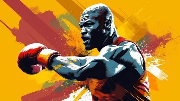 A colorful illustration of a boxer with the word boxing on it