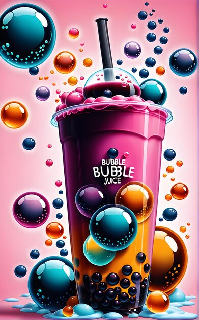 Photo colorful illustration of bubble tea or bubble juice