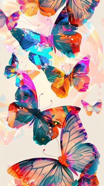 a colorful illustration of butterflies with a rainbow of colors