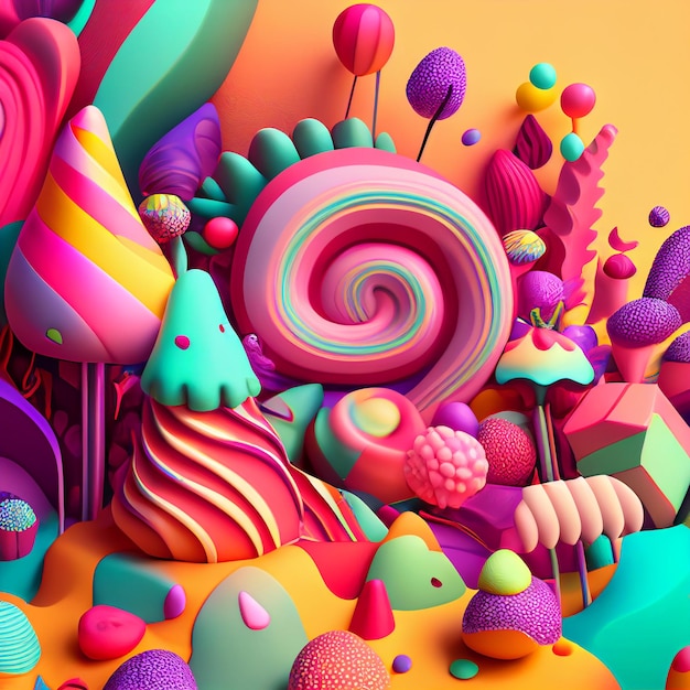 A colorful illustration of candy and a candy bar.