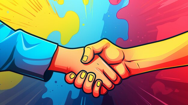 Colorful illustration capturing the cartoon handshake between two friends