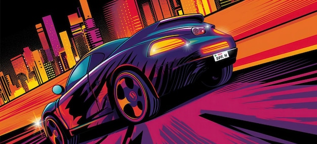 A colorful illustration of a car with the license plate number 9.