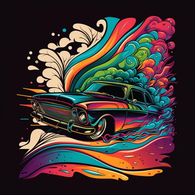 A colorful illustration of a car with the word thunder on it.