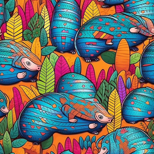 A colorful illustration of a cartoon hedgehogs.