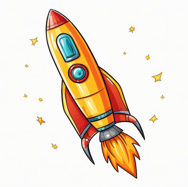 Photo colorful illustration of a cartoon rocket isolated on pristine white