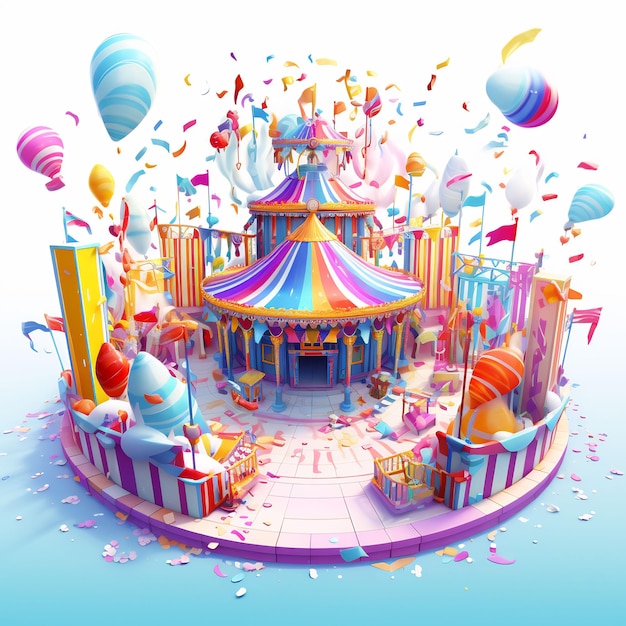 a colorful illustration of a circus with a colorful background.