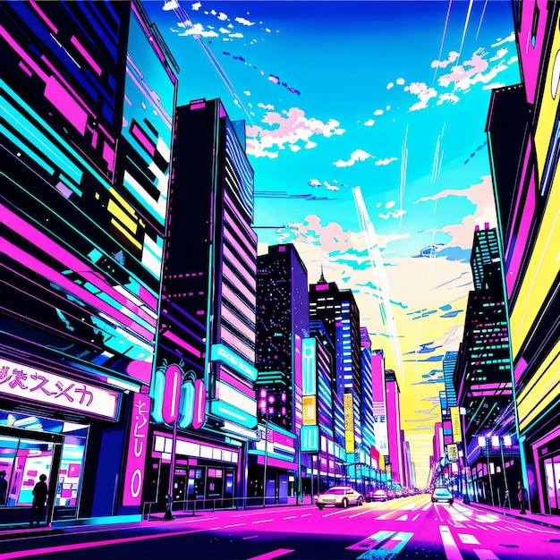 Photo a colorful illustration of a city street