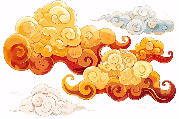 Foto un'illustrazione colorata di una nuvola con nuvole arancione e gialle in stile cinese auspicio tradizionale