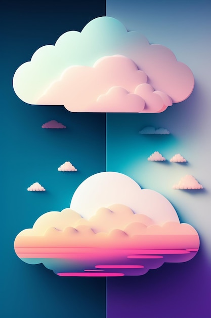 A colorful illustration of clouds with a sunset in the background.