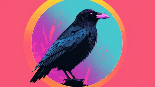 Photo a colorful illustration of a crow with a black co