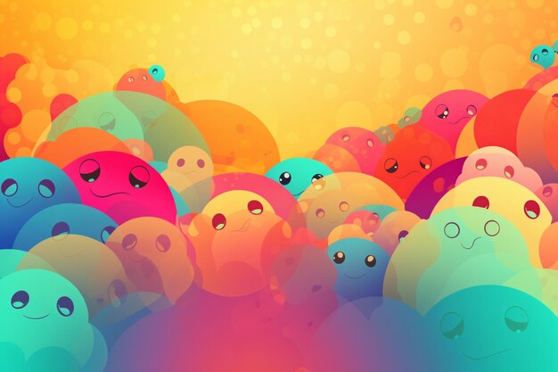 A colorful illustration of a crowd of smiling faces and one of them has a smiley face