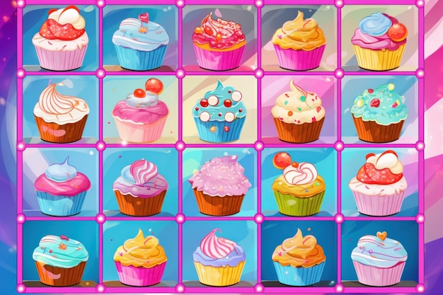A colorful illustration of cupcakes with different colors.