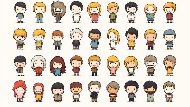 Photo colorful illustration of diverse cartoon characters