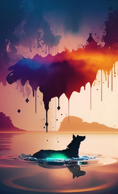 A colorful illustration of a dog in the water with the words " the word " on the bottom. "
