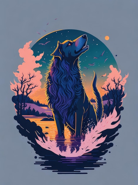 A colorful illustration of a dog with a blue head and tail that says'wolf'on it.