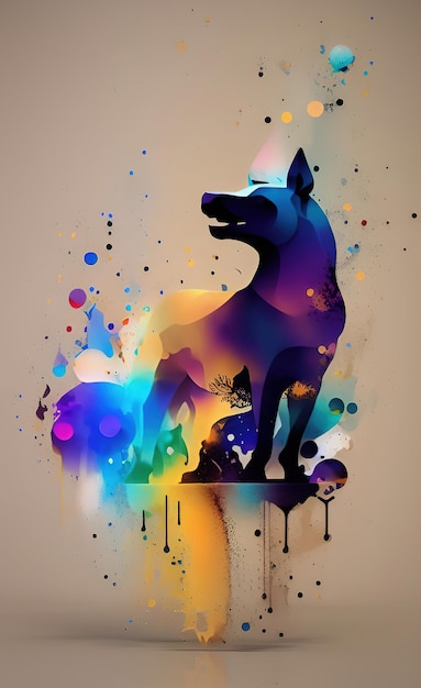 Foto un'illustrazione colorata di un cane con una statua di un cane.