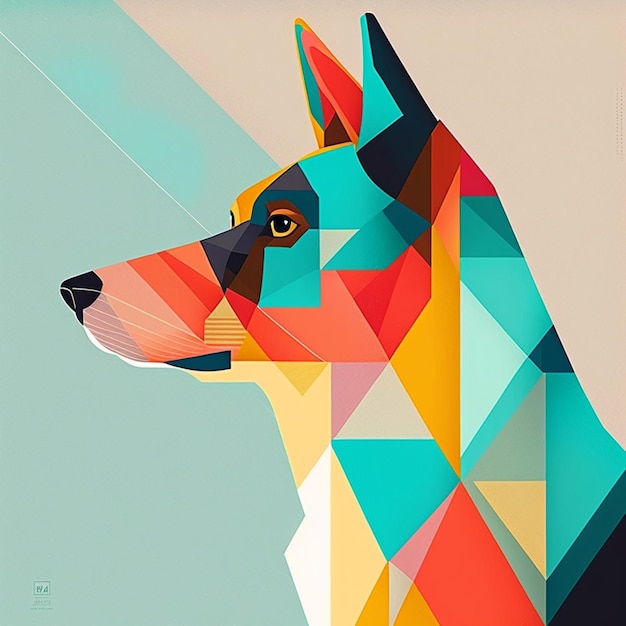 A colorful illustration of a dog with the word dog on it