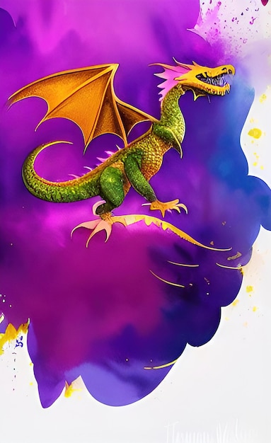 Foto un'illustrazione colorata di un drago con la parola drago sopra
