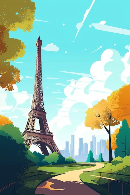 A colorful illustration of the eiffel tower in paris