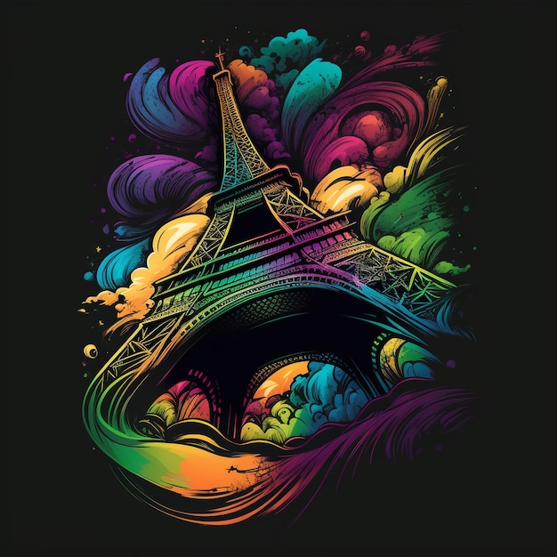 A colorful illustration of the eiffel tower in paris