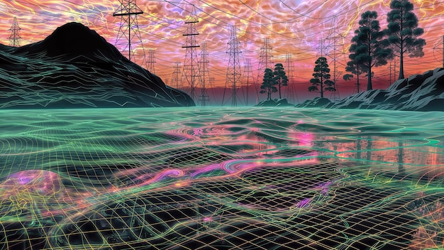 A colorful illustration of the electrical grid