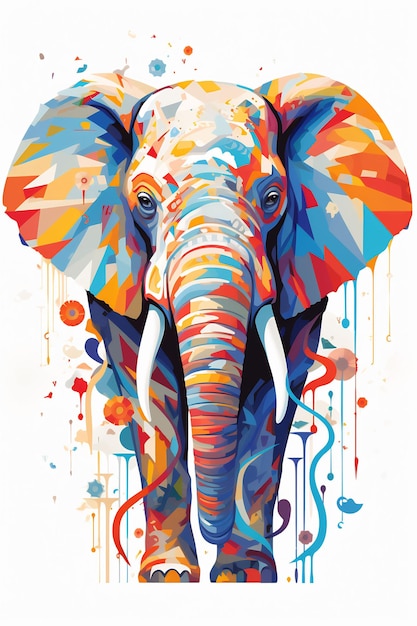 코끼리라는 단어가 적힌 다채로운 코끼리 그림