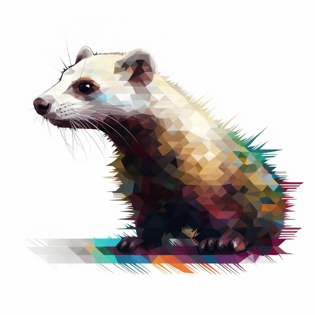 A colorful illustration of a ferret sitting on a white background.