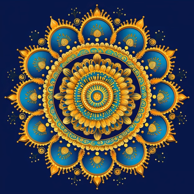 노란색과 파란색으로 된 꽃 디자인의 다채로운 그림