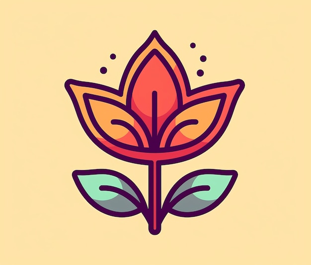 A colorful illustration of a flower with a green leaf on the bottom.