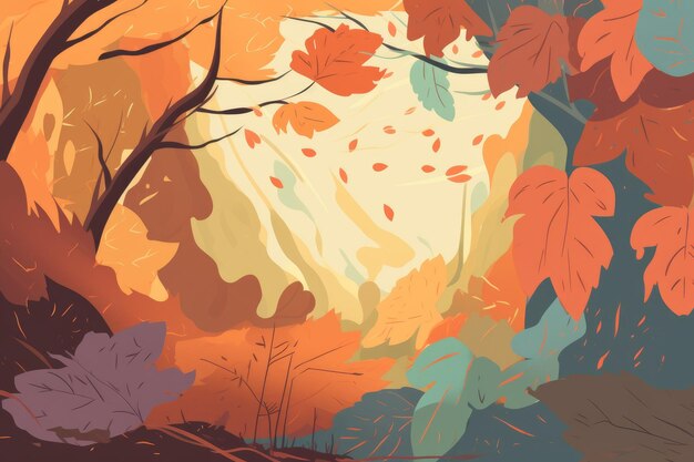 A colorful illustration of a forest with a leaf on it