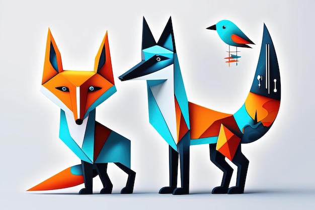 a colorful illustration of a fox and a bird.