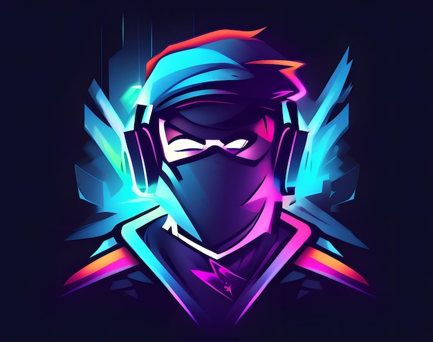 A colorful illustration of a gamer with a neon headband and a headband.