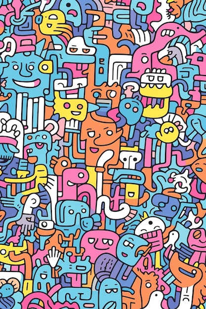 A colorful illustration of a group of people with different faces and the word robot on the bottom.