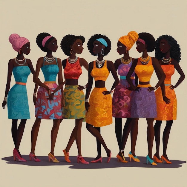 Photo colorful illustration of a group of women international womens day concept