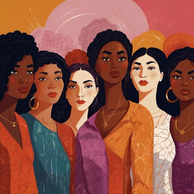 Colorful illustration of a group of women International Womens Day concept