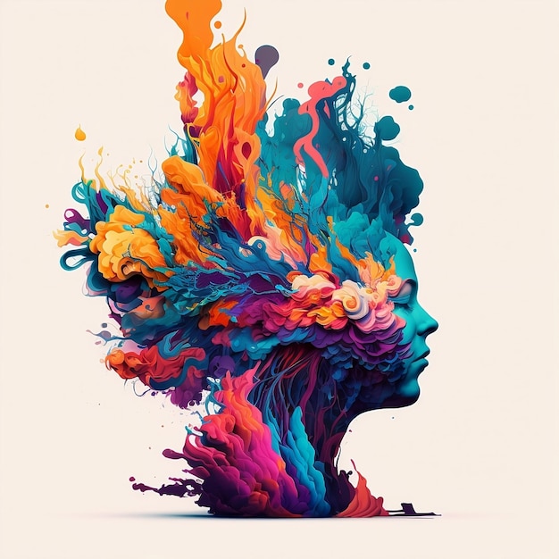 A colorful illustration of a head with the word art on it.