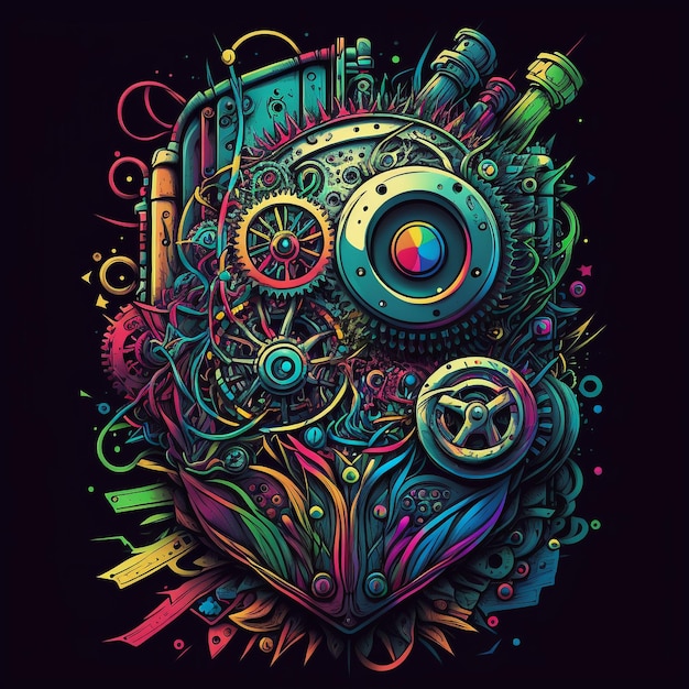 Photo a colorful illustration of a heart with gears and gears