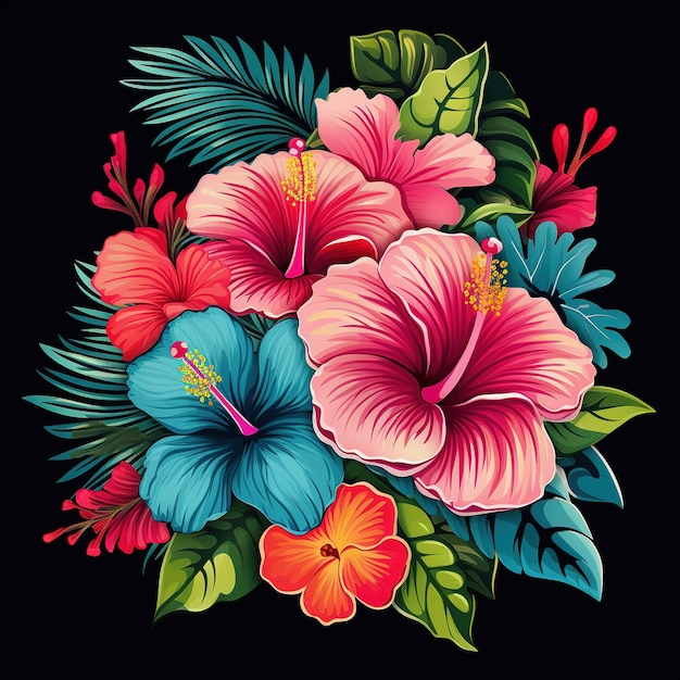 a colorful illustration of hibiscus and hibiscus