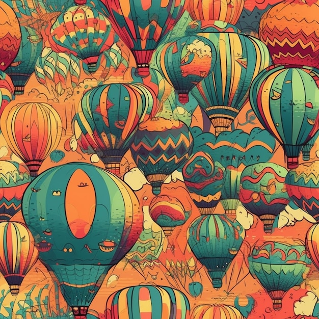 A colorful illustration of hot air balloons with the words hot air balloon on the top.