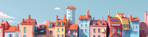 a colorful illustration of a house with a house and a house in the background