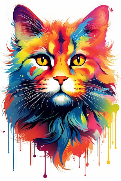 写真 ペルシャ猫の高詳細白背景の落書きスタイルのカラフルなイラスト