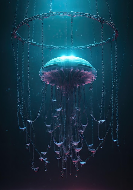 Colorful illustration of a jellyfish fantasy underwater concept