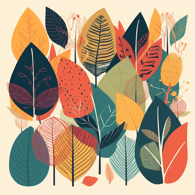 A colorful illustration of leaves and flowers.