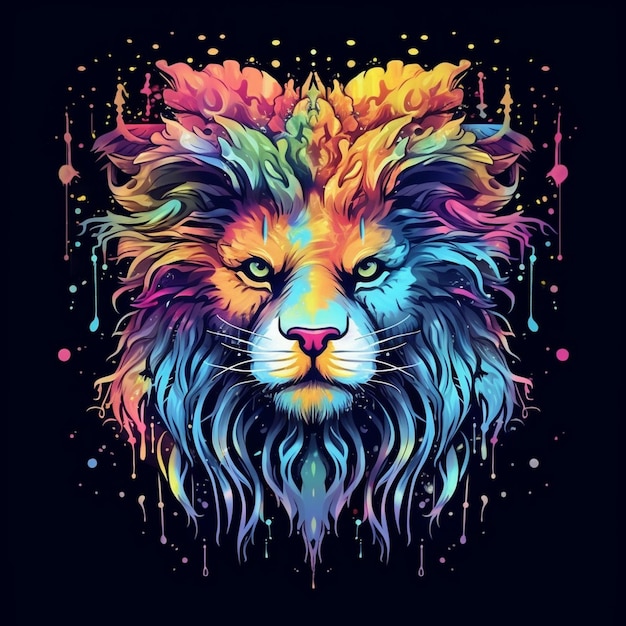 a colorful illustration of a lion with a colorful mane and colorful stars.